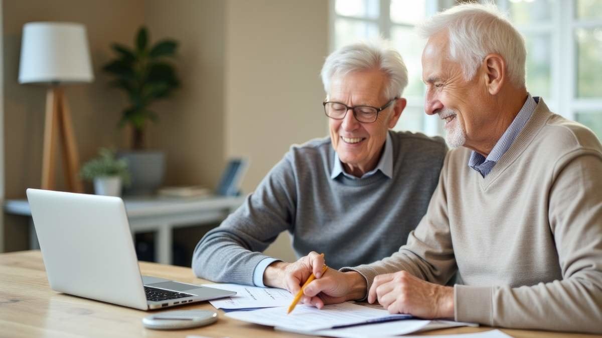 Elderly Couple Strategically Planning Retirement Goals Through Monthly Expense Calculations and Financial Targets